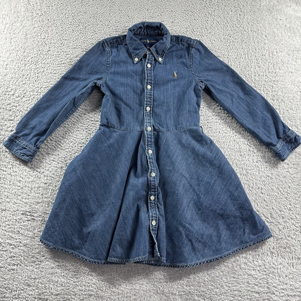Polo Ralph Lauren Denim Shirt Dress A Line Youth‎ Girls 6 Flowy Pockets
